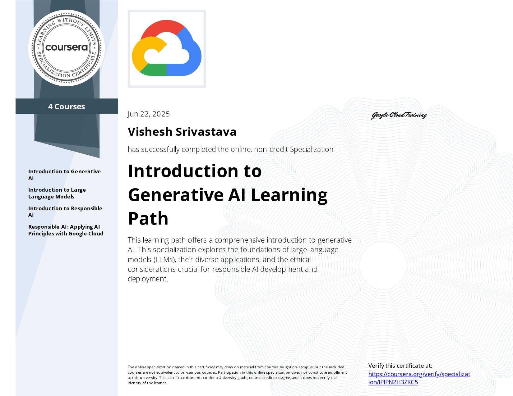 Google Cloud Generative AI Learning Path (5 courses)